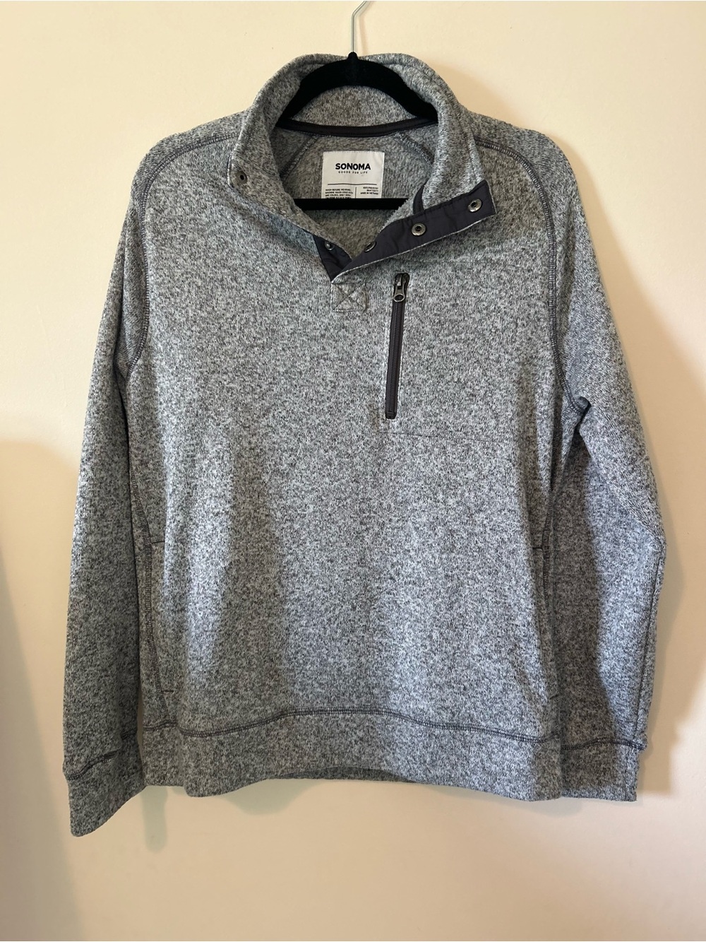 Sonoma Heather Gray Quarter Snap Sweater Fleece Pullover Mock Neck Size M